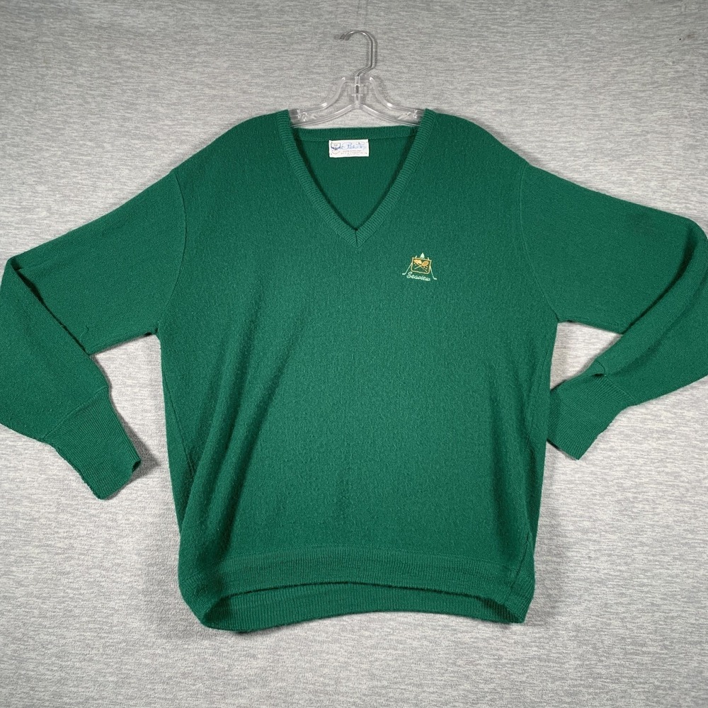 Vintage Pickering Sweater Mens Large Green V Neck Seaview Golf Tennis Pullover
